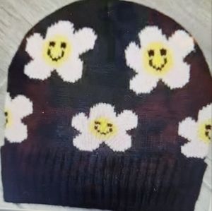 A Girl Thing Black Beanie with White Flowers